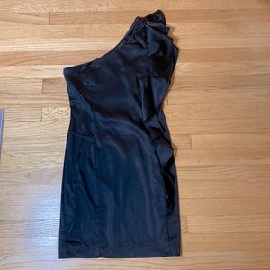 Calvin Klein Black Satin One shoulder Ruffle Formal Dress, LBD Size 4
